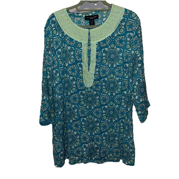 Saint Tropez West Top Women Plus Size 2X Linen Blend Embroidered Tunic Resort - Picture 1 of 9